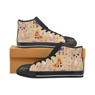 Chihuahua Flower Black Women's Classic High Top Canvas Shoes - TeeAmazing