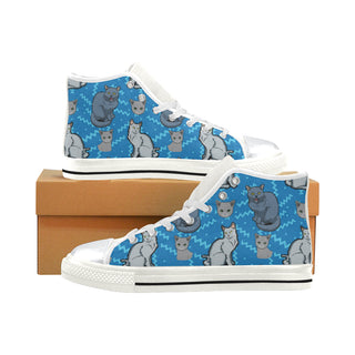 Russian Blue White High Top Canvas Women's Shoes/Large Size - TeeAmazing