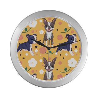 Boston Terrier Flower Silver Color Wall Clock - TeeAmazing