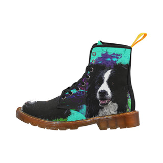 Border Collie Painting Black Boots For Women - TeeAmazing