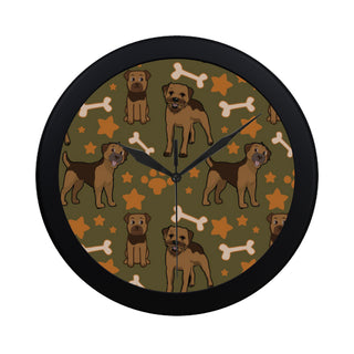 Border Terrier Pattern Black Circular Plastic Wall clock - TeeAmazing