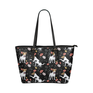 Jack Russell Terrier Flower Leather Tote Bag/Small - TeeAmazing