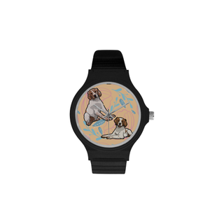 Brittany Spaniel Flower Unisex Round Plastic Watch - TeeAmazing
