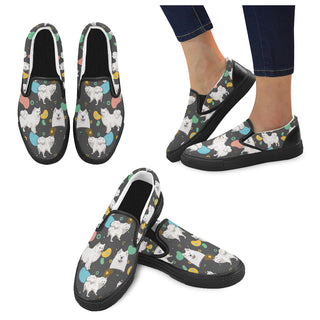 Samoyed Black Women's Slip-on Canvas Shoes - TeeAmazing