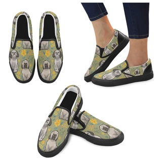 Shih Tzu Flower Black Women's Slip-on Canvas Shoes - TeeAmazing