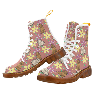 Labradoodle Flower White Martin Boots For Women Model 1203H - TeeAmazing