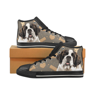 St. Bernard Dog Black Men’s Classic High Top Canvas Shoes /Large Size - TeeAmazing
