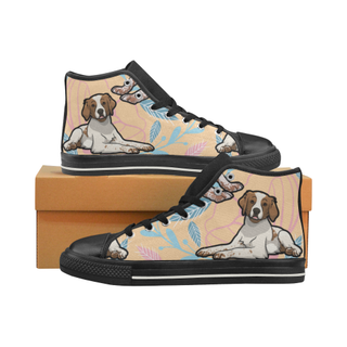 Brittany Spaniel Flower Black Women's Classic High Top Canvas Shoes - TeeAmazing