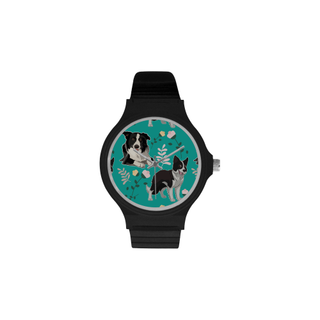 Border Collie Flower Unisex Round Plastic Watch(Model 302) - TeeAmazing