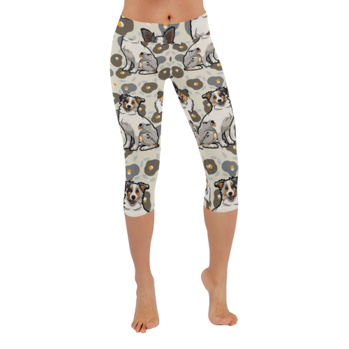 Australian Shepherd Flower Low Rise Capri Leggings (Invisible Stitch)