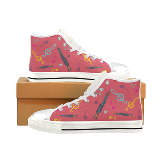 Clarinet Pattern White High Top Canvas Women's Shoes/Large Size (Model 017) - TeeAmazing