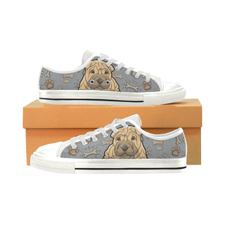 Shar Pei Dog White Low Top Canvas Shoes for Kid - TeeAmazing