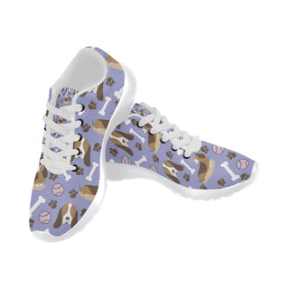 Basset Hound Pattern White Sneakers for Women - TeeAmazing