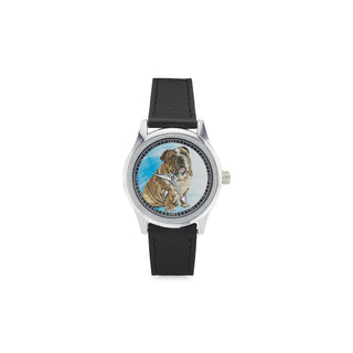 English Bulldog Water Colour No.1 Kid's Stainless Steel Leather Strap Watch - TeeAmazing