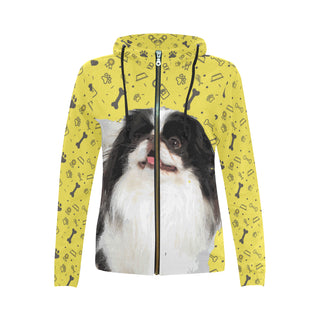 Japanese Chin Dog All Over Print Full Zip Hoodie for Women - TeeAmazing