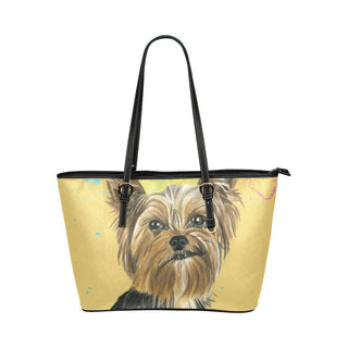 Yorkshire Terrier Water Colour No.1 Leather Tote Bag/Small - TeeAmazing