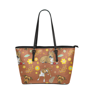 American Staffordshire Terrier Flower Leather Tote Bag/Small - TeeAmazing