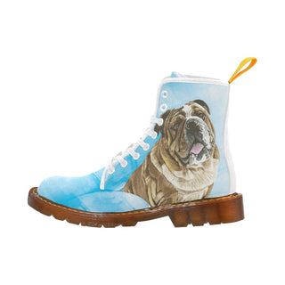 English Bulldog Water Colour No.1 White Boots For Women - TeeAmazing