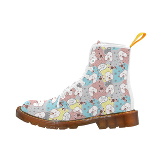Poodle Pattern White Boots For Women - TeeAmazing