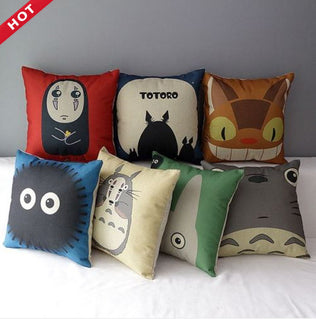 Hayao Miyazaki Totoro Home Bedding Cover Cotton Linen Throw Pillow Case Home Decorative - TeeAmazing