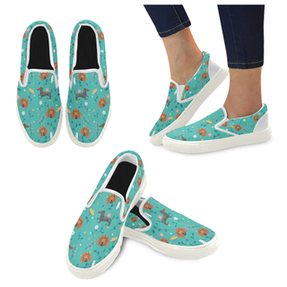 Dachshund Flower White Women's Slip-on Canvas Shoes - TeeAmazing