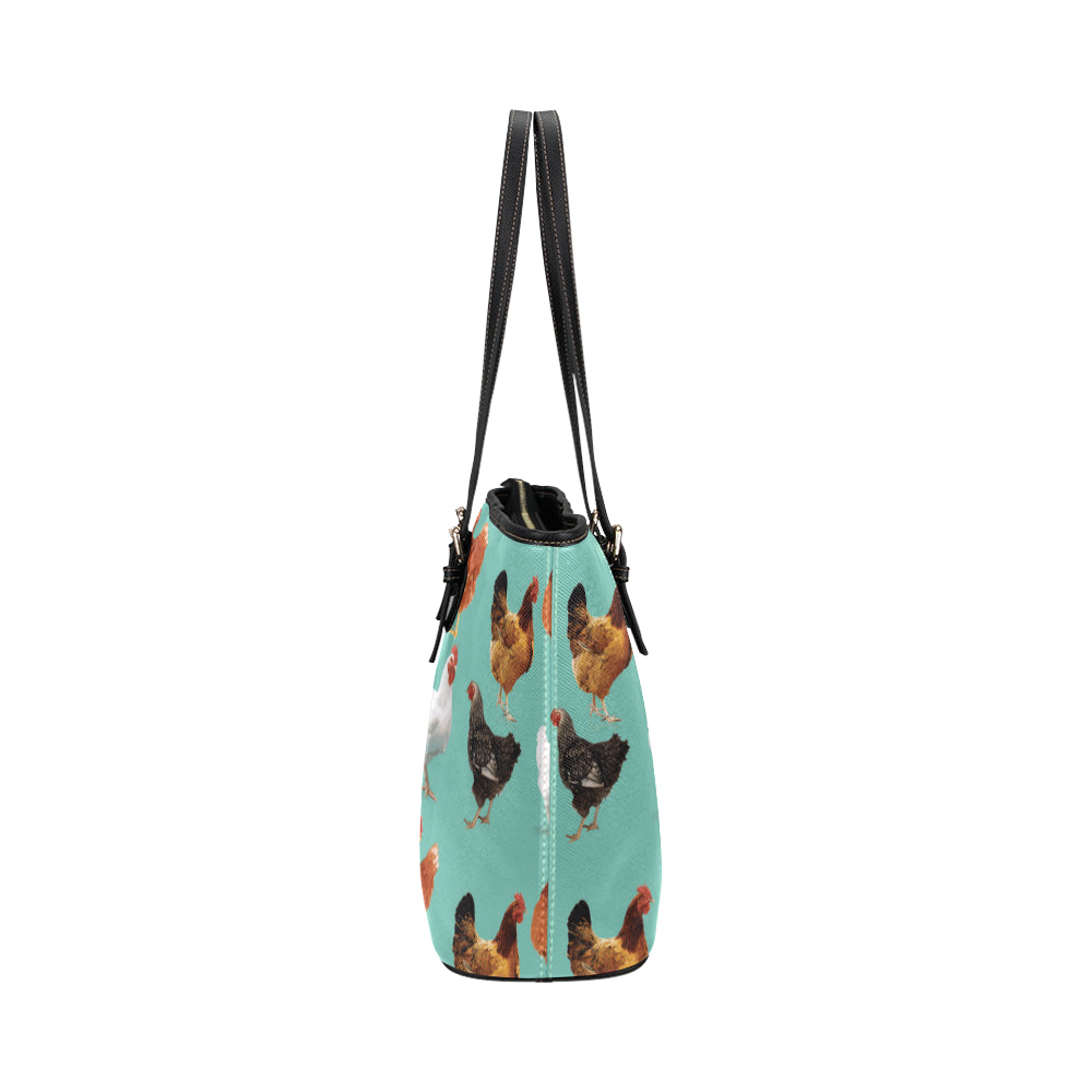 Chicken Pattern Leather Tote Bag/Small - TeeAmazing