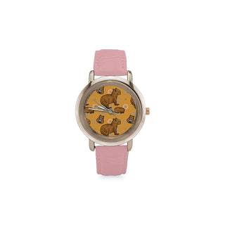 Capybara Pattern Women's Rose Gold Leather Strap Watch - TeeAmazing