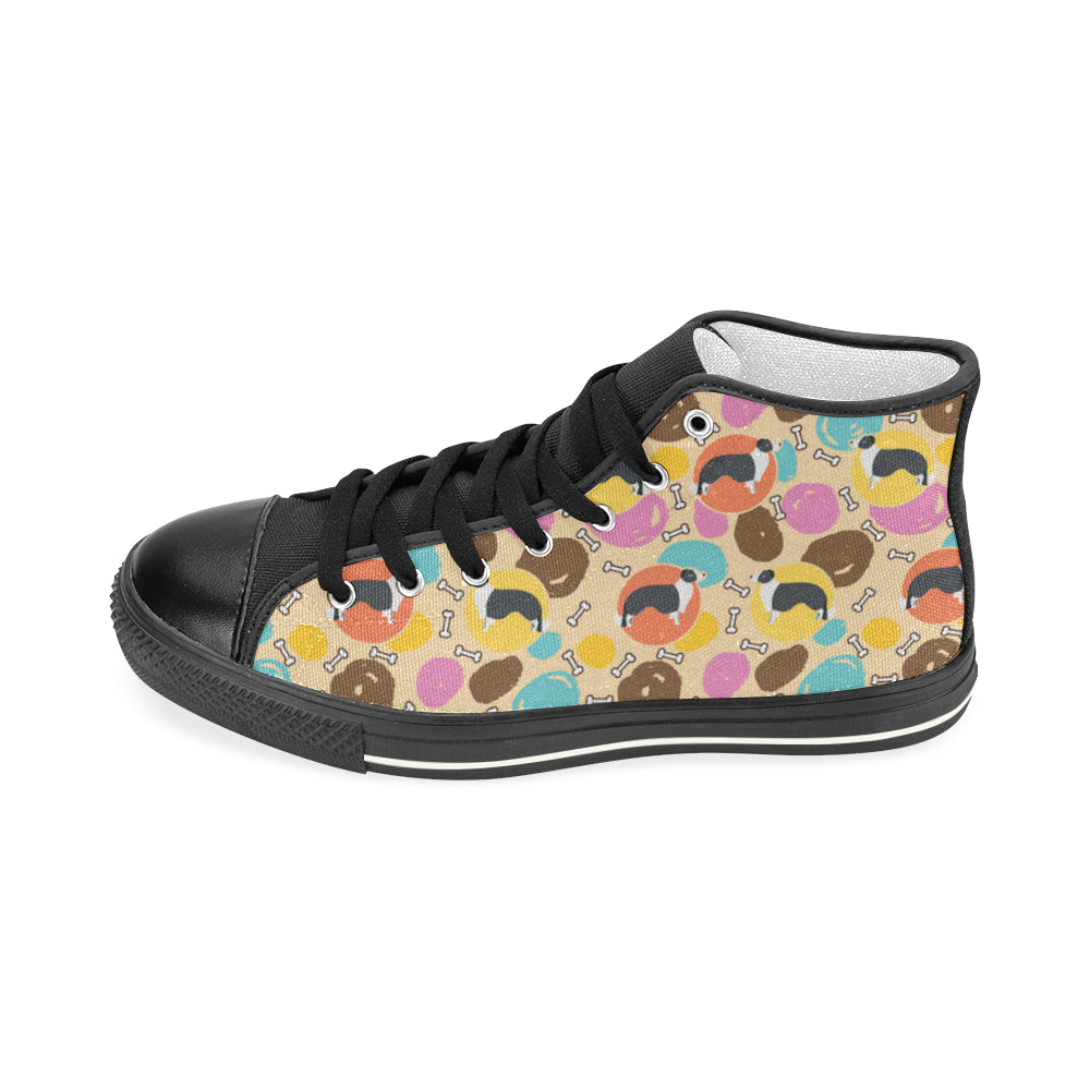 Border Collie Pattern Black Women's Classic High Top Canvas Shoes - TeeAmazing