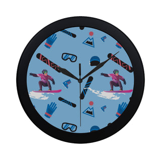 Snowboarding Pattern Black Circular Plastic Wall clock - TeeAmazing