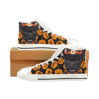 French Bulldog Halloweeen White High Top Canvas Women's Shoes/Large Size - TeeAmazing