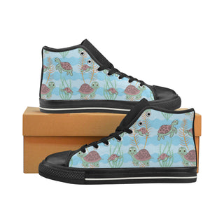 Turtle Black Women's Classic High Top Canvas Shoes - TeeAmazing