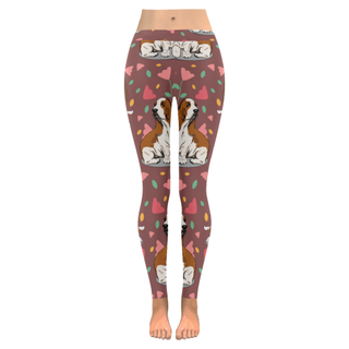 Basset Hound Flower Low Rise Leggings (Invisible Stitch) (Model L05) - TeeAmazing