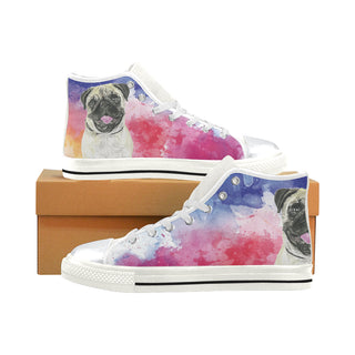Pug Water Colour No.1 White High Top Canvas Women's Shoes/Large Size - TeeAmazing