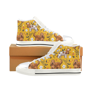 English Cocker Spaniel Flower White High Top Canvas Shoes for Kid (Model 017) - TeeAmazing