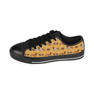 Dachshund Pattern Black Low Top Canvas Shoes for Kid - TeeAmazing