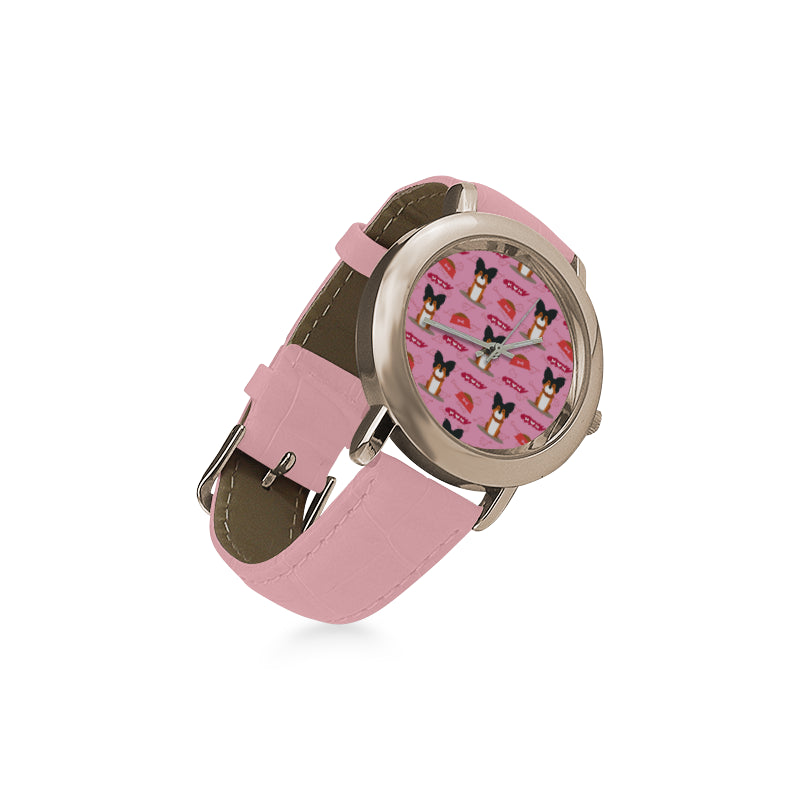 Papillon Pattern Women's Rose Gold Leather Strap Watch - TeeAmazing