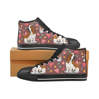 Basset Hound Flower Black Men’s Classic High Top Canvas Shoes /Large Size - TeeAmazing