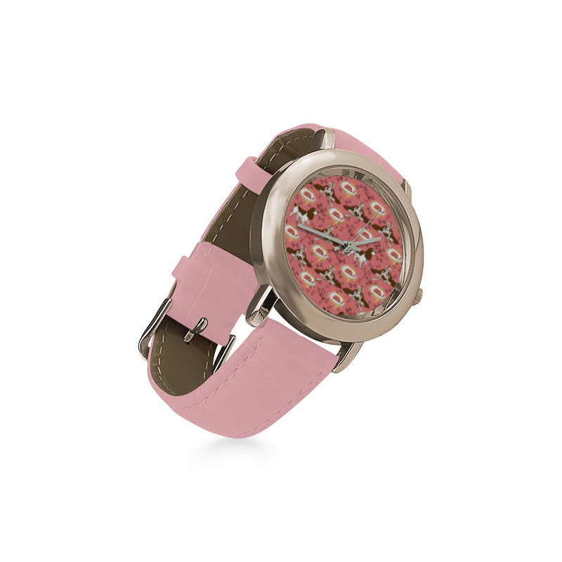 English Cocker Spaniel Pattern Women's Rose Gold Leather Strap Watch - TeeAmazing