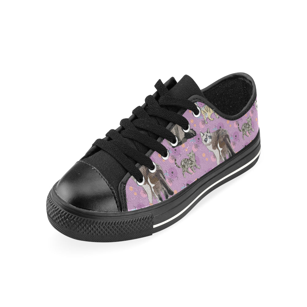 Balinese Cat Black Low Top Canvas Shoes for Kid - TeeAmazing