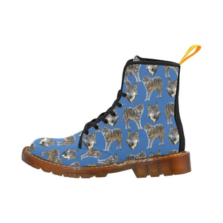 Wolf Pattern Black Boots For Men - TeeAmazing