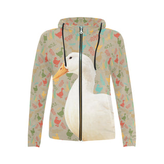 Duck All Over Print Full Zip Hoodie for Women - TeeAmazing