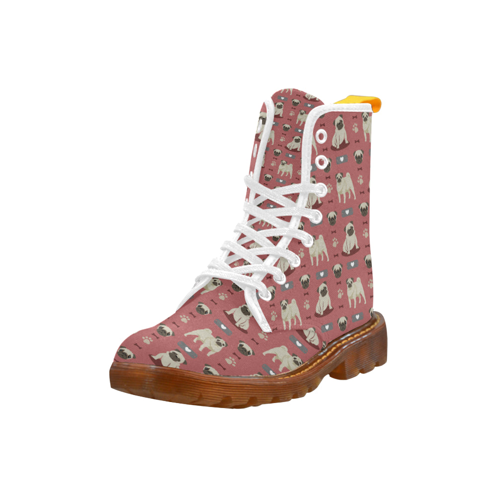 Pug Pattern White Boots For Women - TeeAmazing