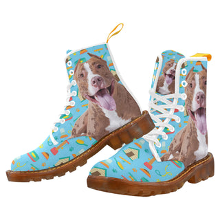 Pit bull White Boots For Women - TeeAmazing