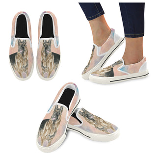 German Shepherd Water Colour No.1 White Women's Slip-on Canvas Shoes/Large Size (Model 019) - TeeAmazing