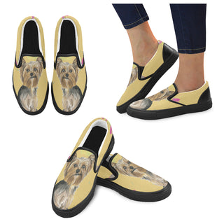 Yorkshire Terrier Water Colour No.1 Black Women's Slip-on Canvas Shoes - TeeAmazing