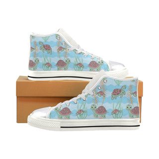 Turtle White Women's Classic High Top Canvas Shoes - TeeAmazing