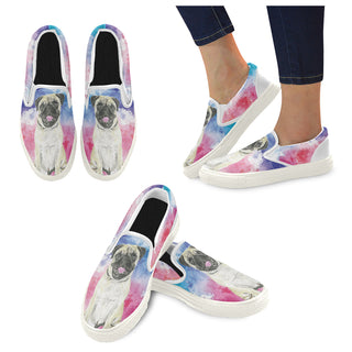 Pug Water Colour No.1 White Women's Slip-on Canvas Shoes - TeeAmazing