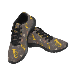 Tuba Pattern Black Sneakers for Women - TeeAmazing