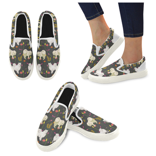 American Eskimo Dog Flower White Women's Slip-on Canvas Shoes - TeeAmazing