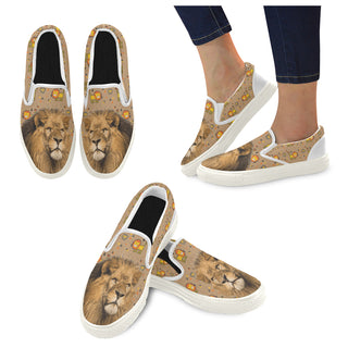 Lion White Women's Slip-on Canvas Shoes - TeeAmazing